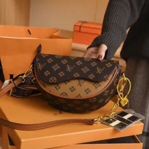 Brown Two Tone Designer Saddle Crossbody Bag